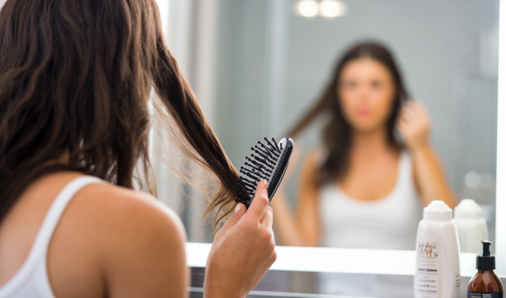femme-miroir-salle-bain-cheveux