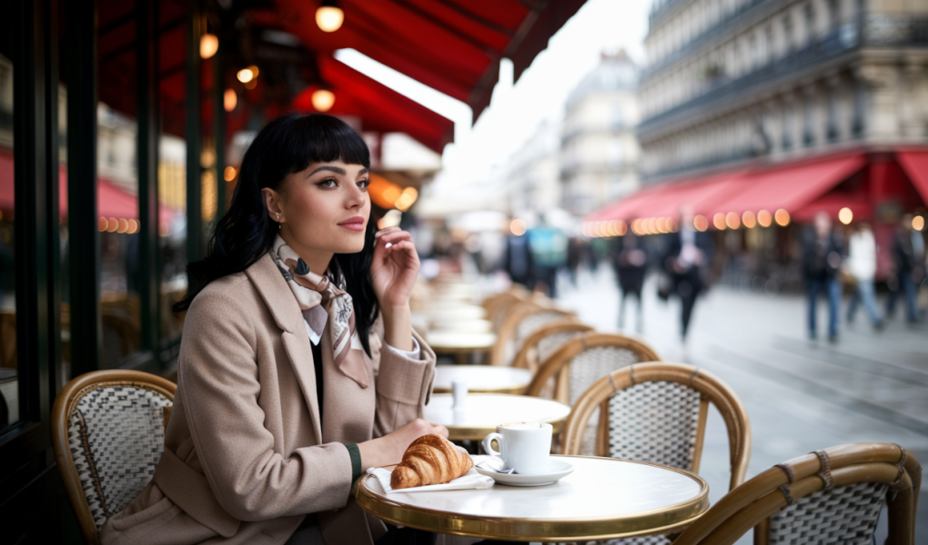 femme-elegante-cafe-paris-croissant