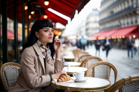 femme-elegante-cafe-paris-croissant