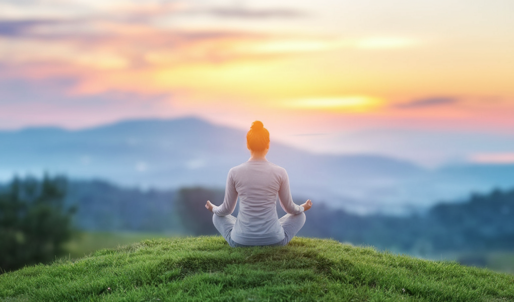 personne-lotus-colline-soleil-levant