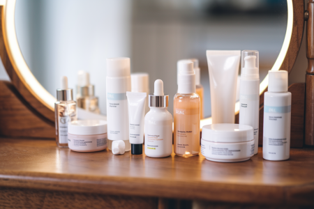 produits-soin-peau-coiffeuse-bois-miroir