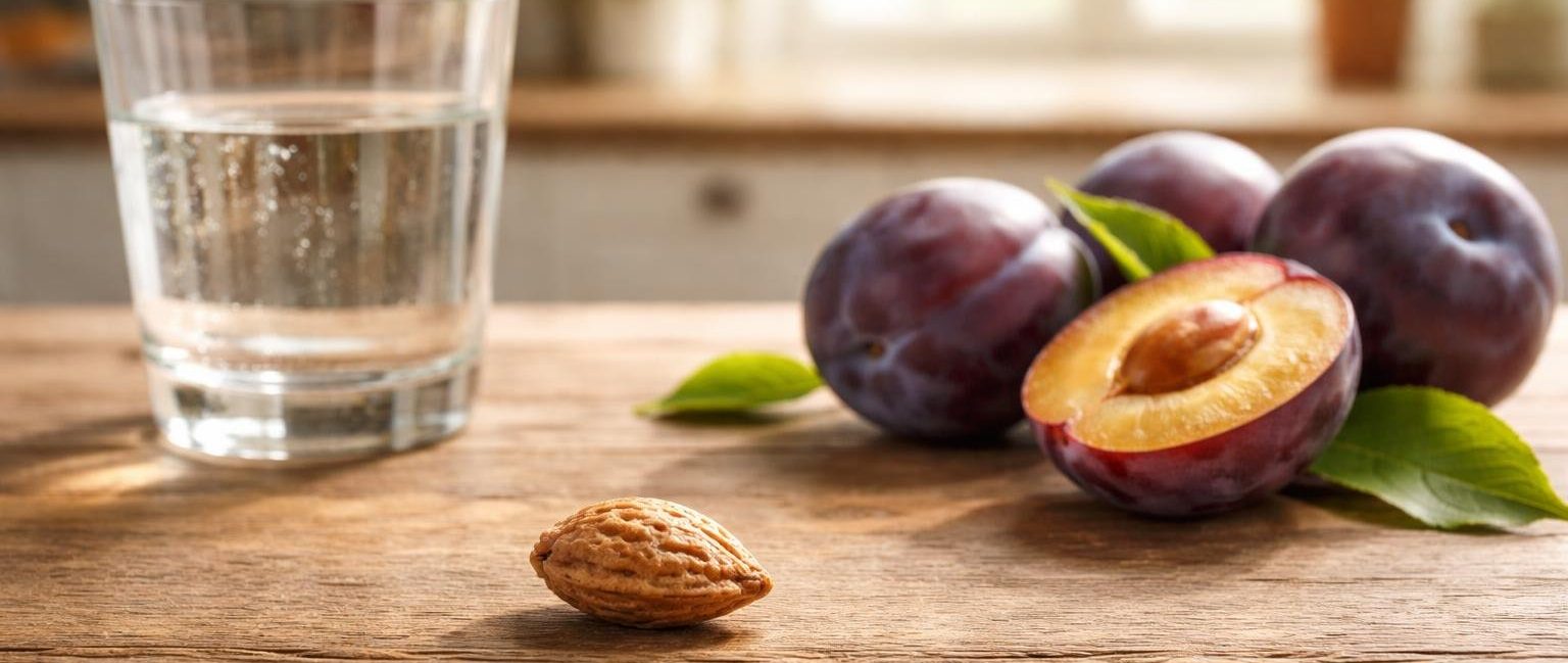 noyau-prune-verre-table-bois