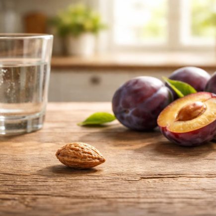 noyau-prune-verre-table-bois