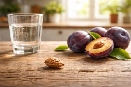 noyau-prune-verre-table-bois