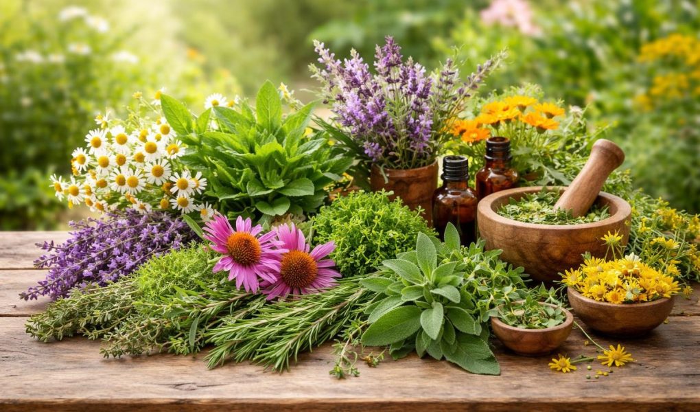 plantes-medicinales-table-bois-jardin