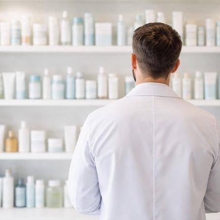 dermatologue-blouse-etagere-produits-soin