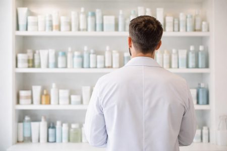 dermatologue-blouse-etagere-produits-soin