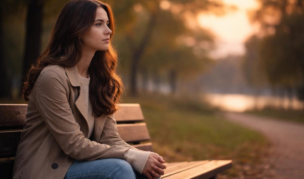 femme-banc-parc-coucher-soleil