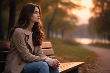 femme-banc-parc-coucher-soleil