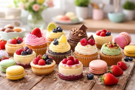 gateaux-colores-table-bois-cuisine