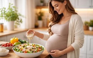 femme-enceinte-salade-cuisine-moderne