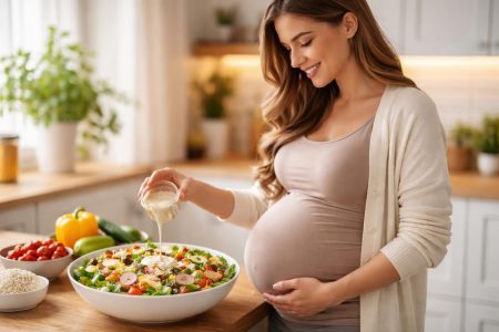 femme-enceinte-salade-cuisine-moderne
