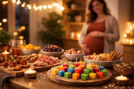 table-amuse-gueules-femme-enceinte-arriere-plan