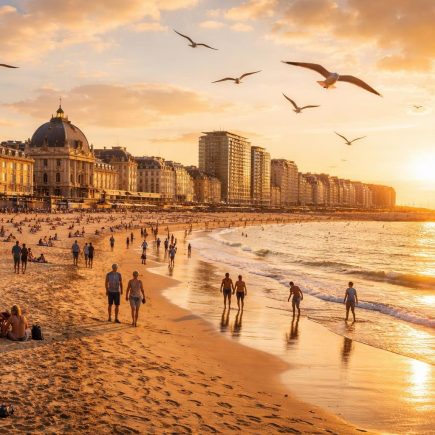 plage-ostende-promeneurs-sunset-mouettes