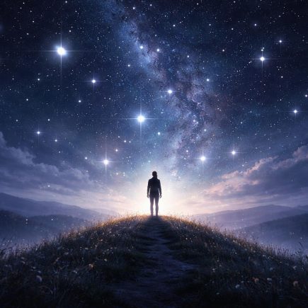 personne-colline-ciel-etoile-lumiere