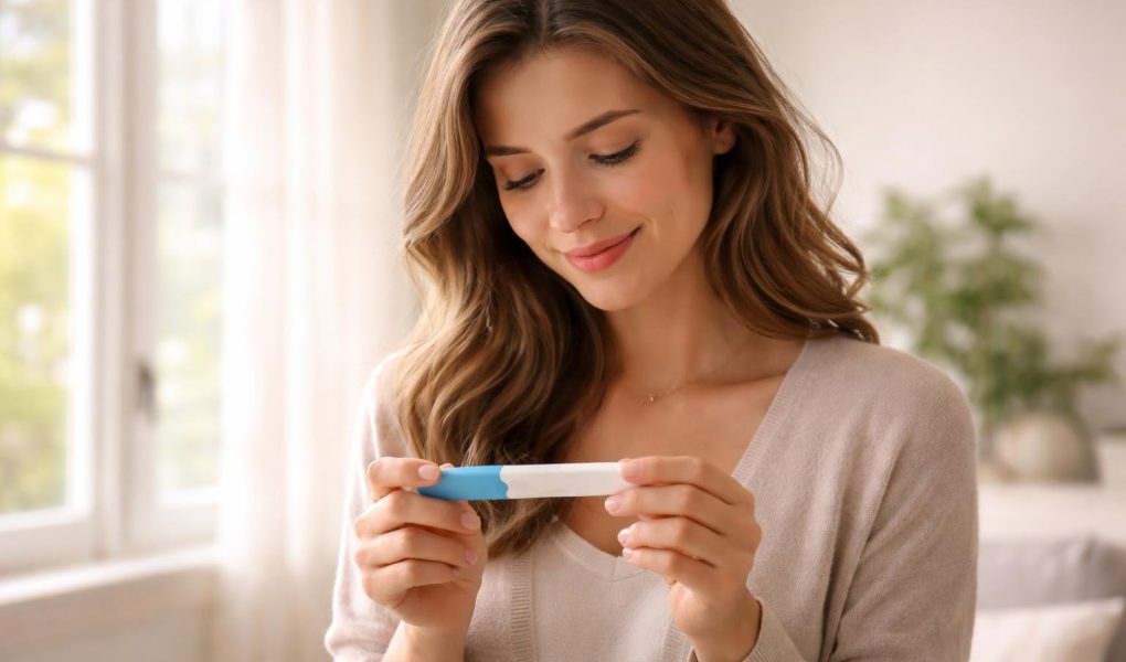 femme-sourire-test-grossesse-fenetre