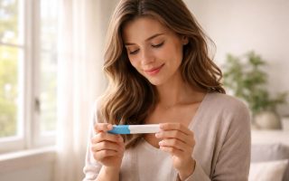 femme-sourire-test-grossesse-fenetre