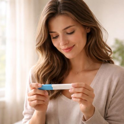 femme-sourire-test-grossesse-fenetre