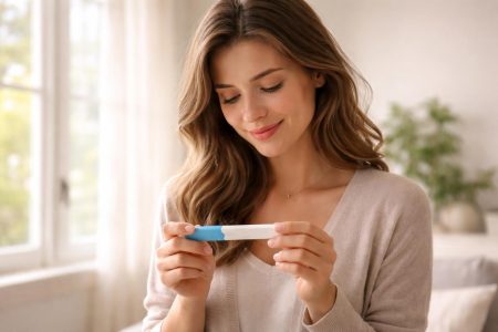femme-sourire-test-grossesse-fenetre