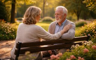 femme-homme-banc-parc-fleurs