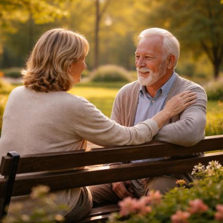 femme-homme-banc-parc-fleurs