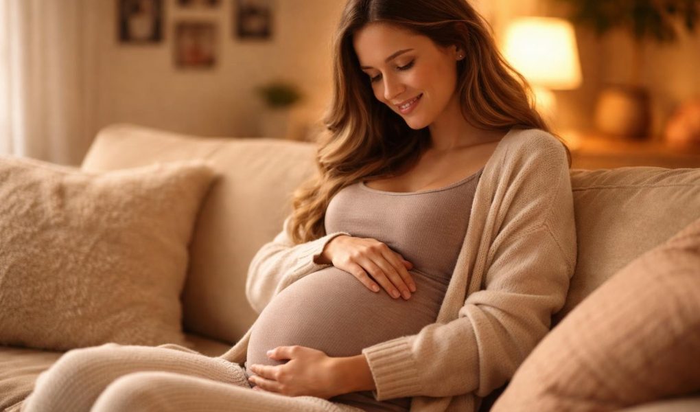 femme-enceinte-salon-chaleureux-serenite