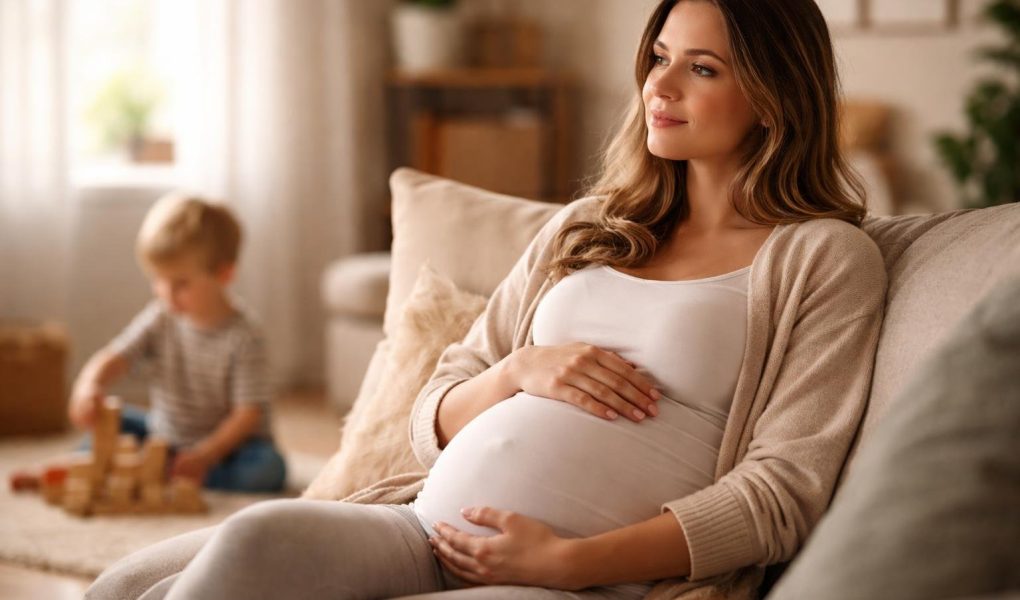 femme-enceinte-salon-enfant-lumiere-douce