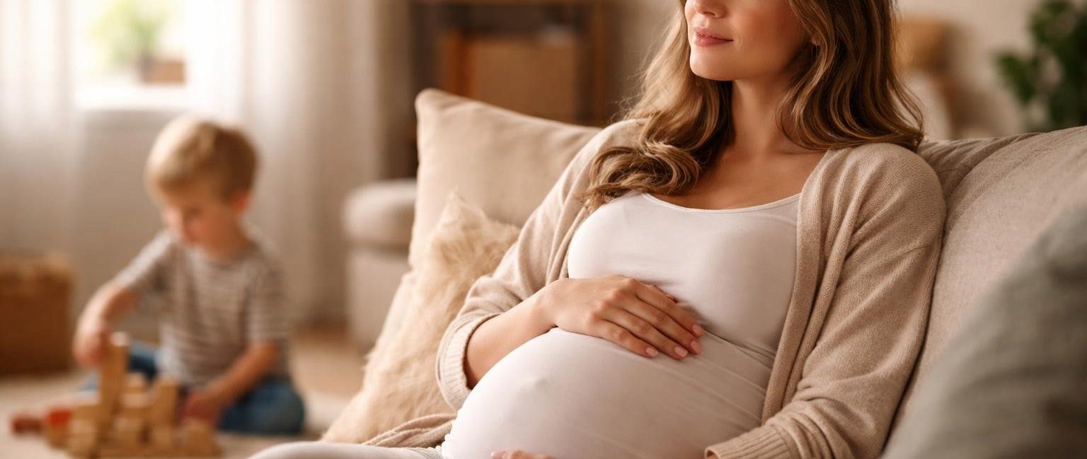 femme-enceinte-salon-enfant-lumiere-douce